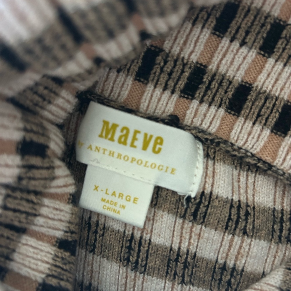 Anthropologie Ribbed Turtleneck Sweater in Brown and Cream - Picture 2 of 6